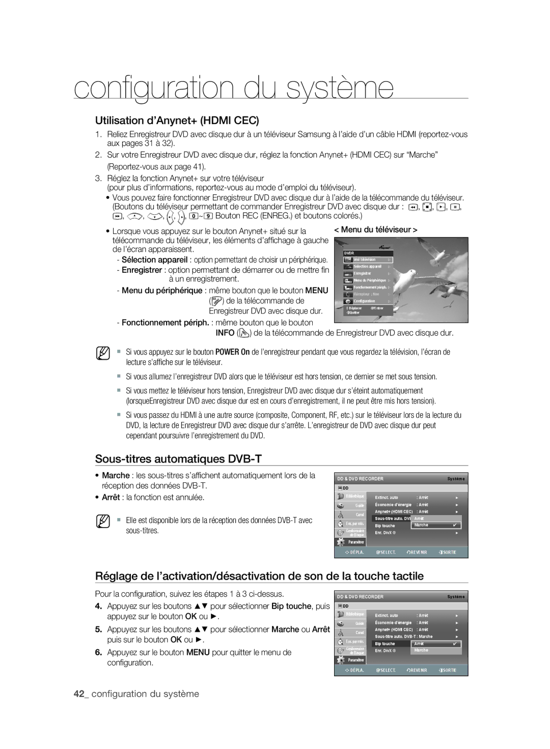 Samsung DVD-SH895/XEF, DVD-SH897/XEF Utilisation d’Anynet+ Hdmi CEC, Sous-titres automatiques DVB-T, Un enregistrement 