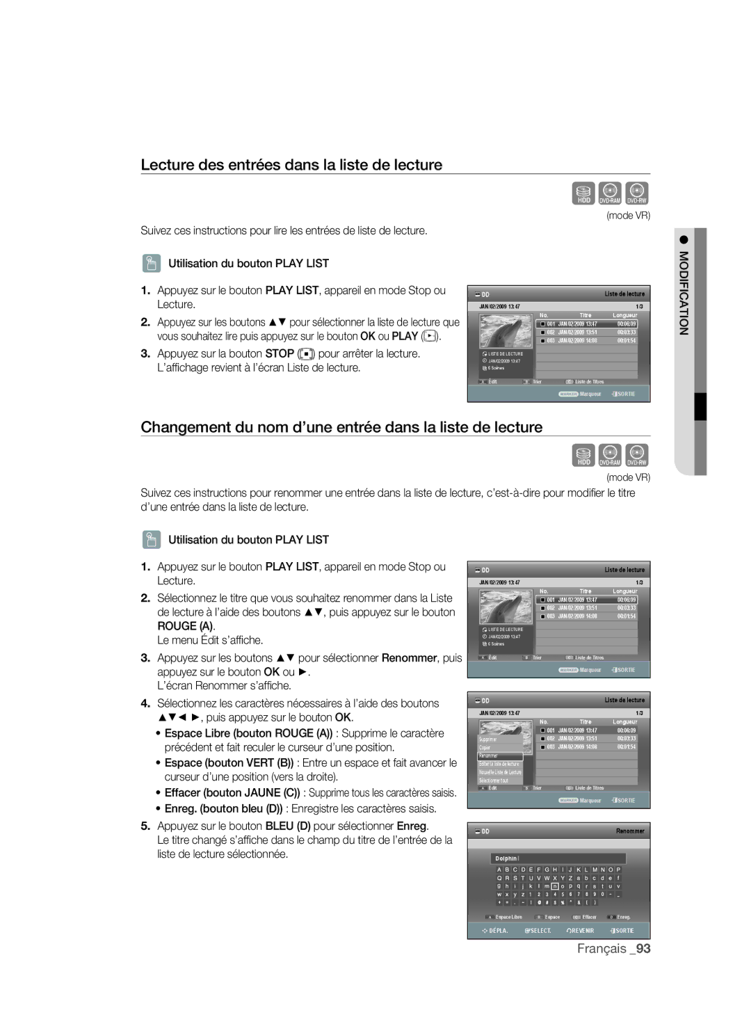 Samsung DVD-SH895/XEF, DVD-SH897/XEF Lecture des entrées dans la liste de lecture, Rouge a, Puis appuyez sur le bouton OK 