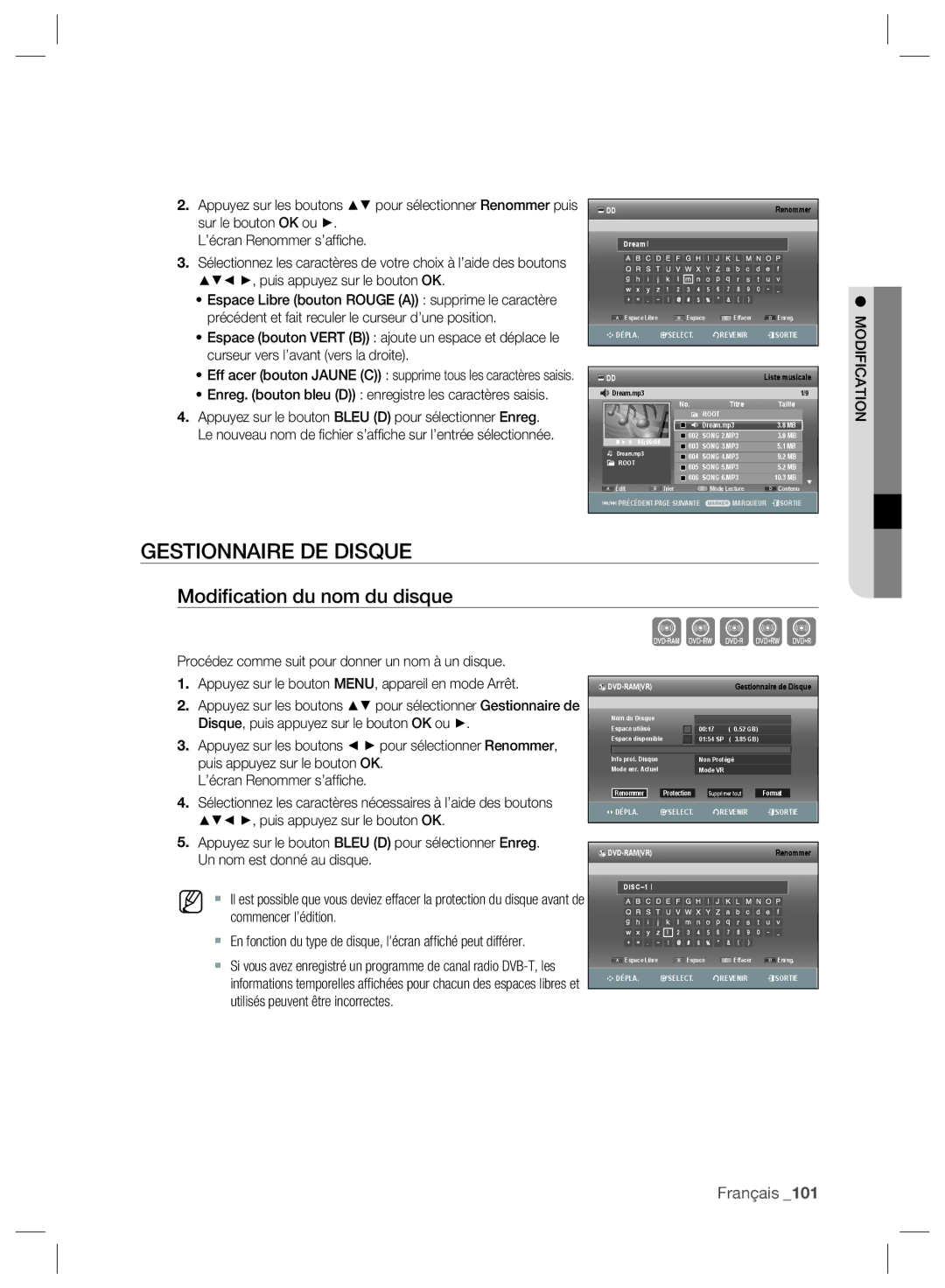 Samsung DVD-SH893/XEF, DVD-SH895/XEF, DVD-SH897/XEF manual Xcvkl, Gestionnaire DE Disque, Modiﬁcation du nom du disque 