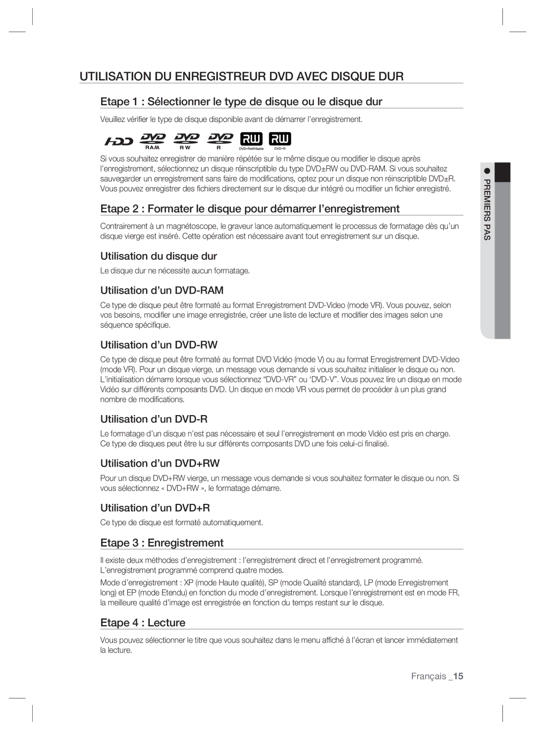 Samsung DVD-SH895/XEF, DVD-SH897/XEF, DVD-SH893/XEF manual Utilisation DU Enregistreur DVD Avec Disque DUR 