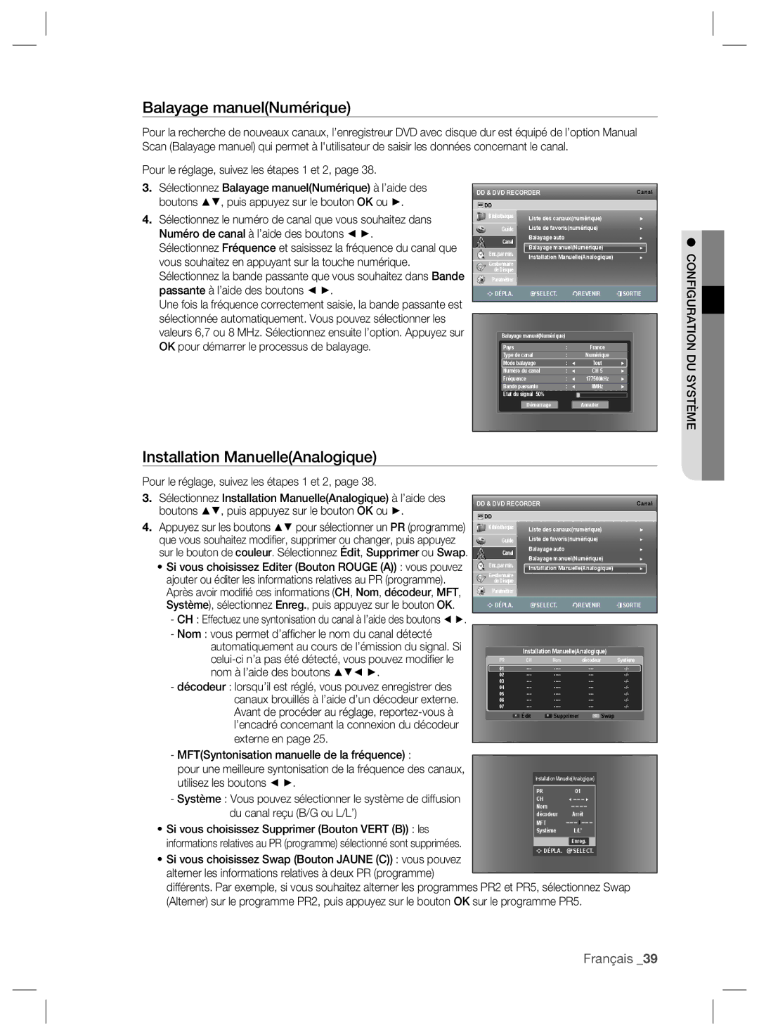 Samsung DVD-SH895/XEF manual Balayage manuelNumérique, Pour le réglage, suivez les étapes 1 et 2, Nom à l’aide des boutons 