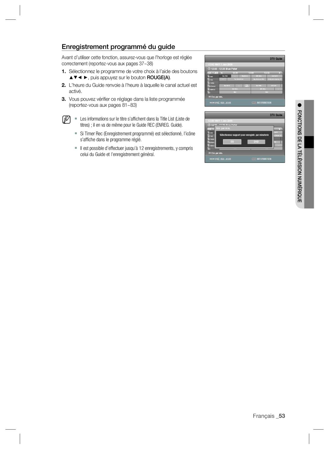 Samsung DVD-SH893/XEF, DVD-SH895/XEF, DVD-SH897/XEF manual Enregistrement programmé du guide, Dvd 