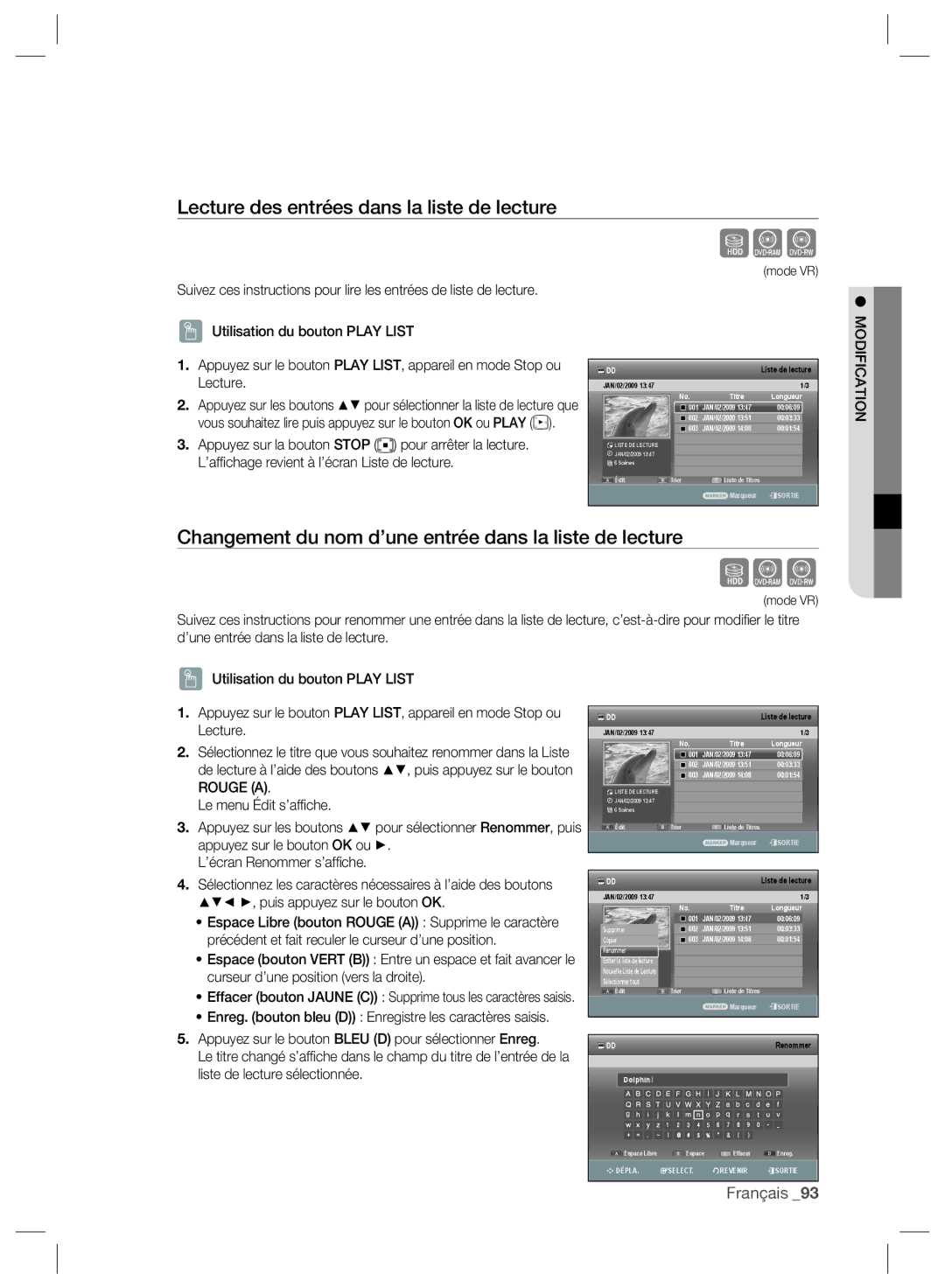 Samsung DVD-SH895/XEF, DVD-SH897/XEF Lecture des entrées dans la liste de lecture, Rouge a, Puis appuyez sur le bouton OK 