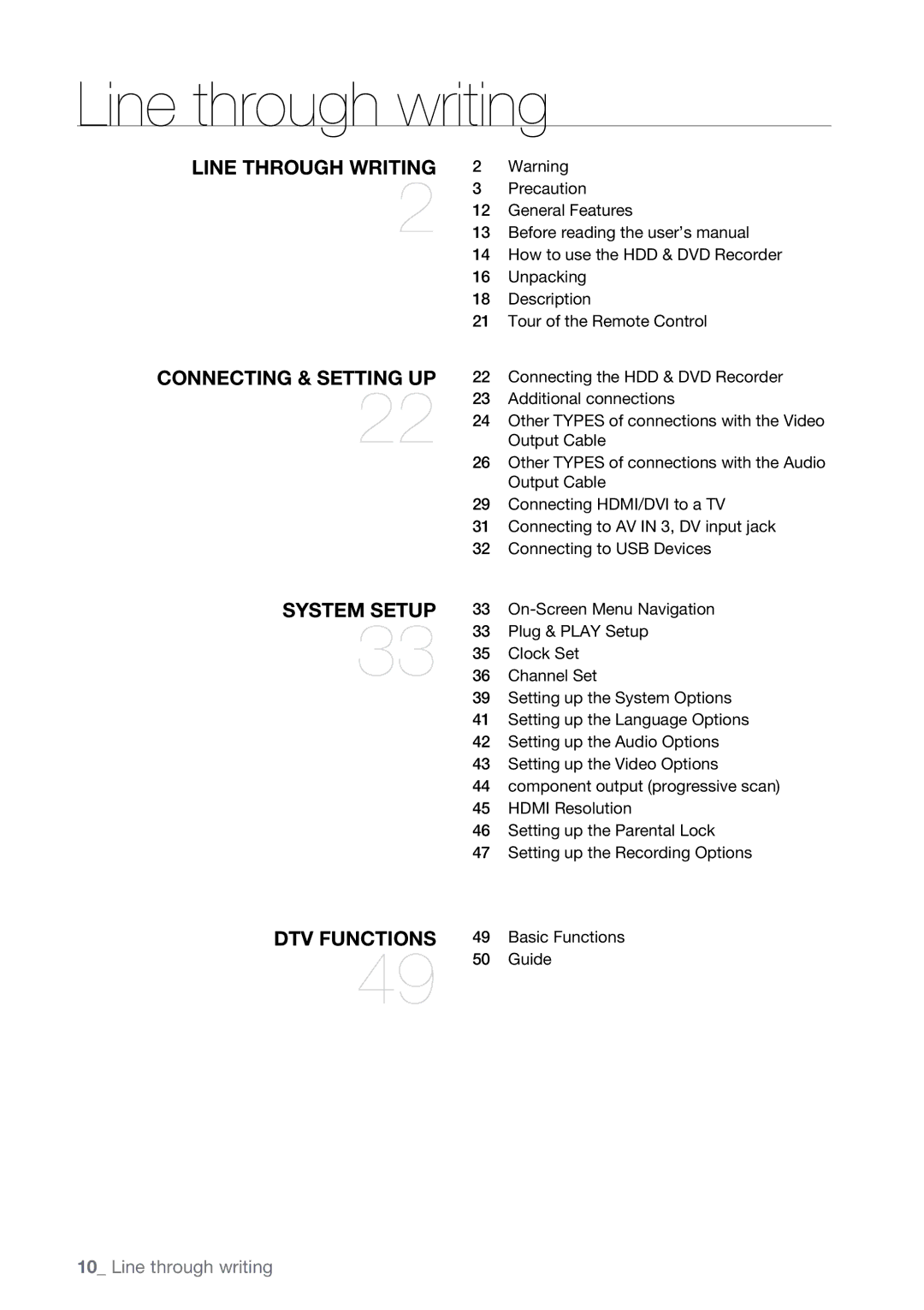 Samsung DVD-SH895M, DVD-SH897M, DVD-SH893M user manual Line through writing, Basic Functions Guide 