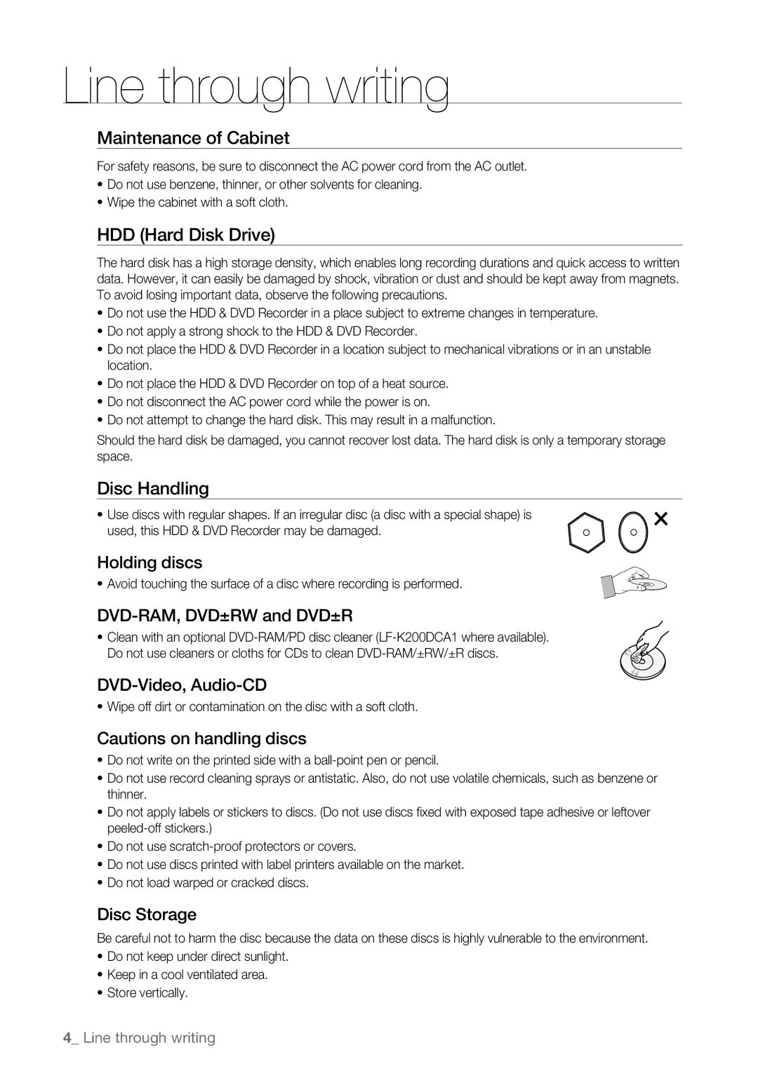 Samsung DVD-SH895M, DVD-SH897M, DVD-SH893M user manual Maintenance of Cabinet, HDD Hard Disk Drive, Disc Handling 