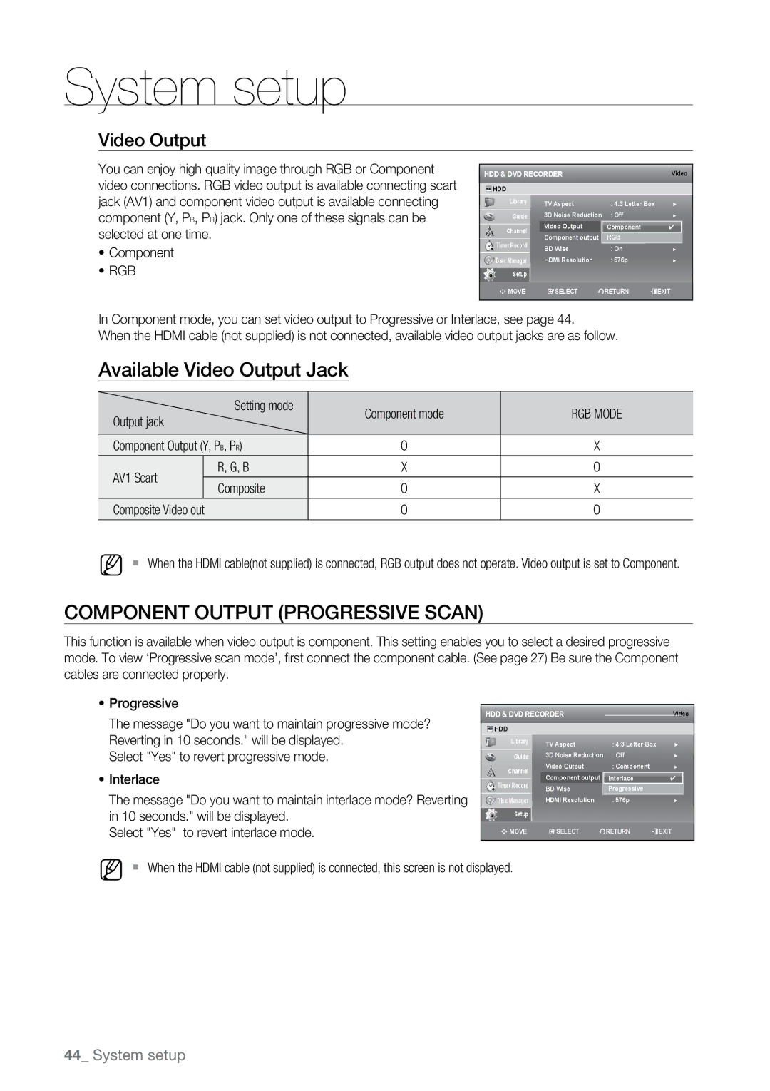 Samsung DVD-SH893M, DVD-SH897M, DVD-SH895M user manual Available Video Output Jack, Component output progressive scan, ~ Rgb 