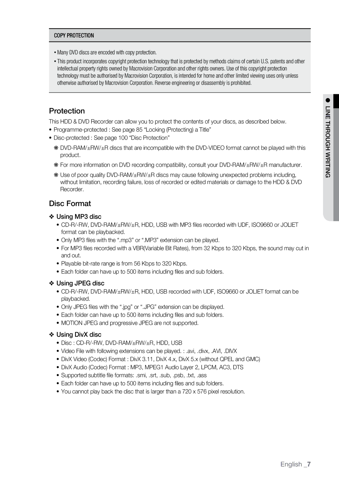 Samsung DVD-SH895M, DVD-SH897M user manual Disc Format, Copy Protection, Many DVD discs are encoded with copy protection 