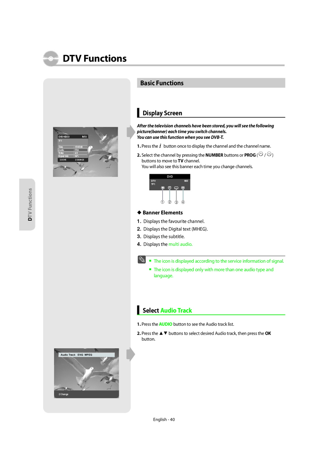 Samsung DVD-SR270M/XEU manual Basic Functions, Display Screen, Banner Elements 