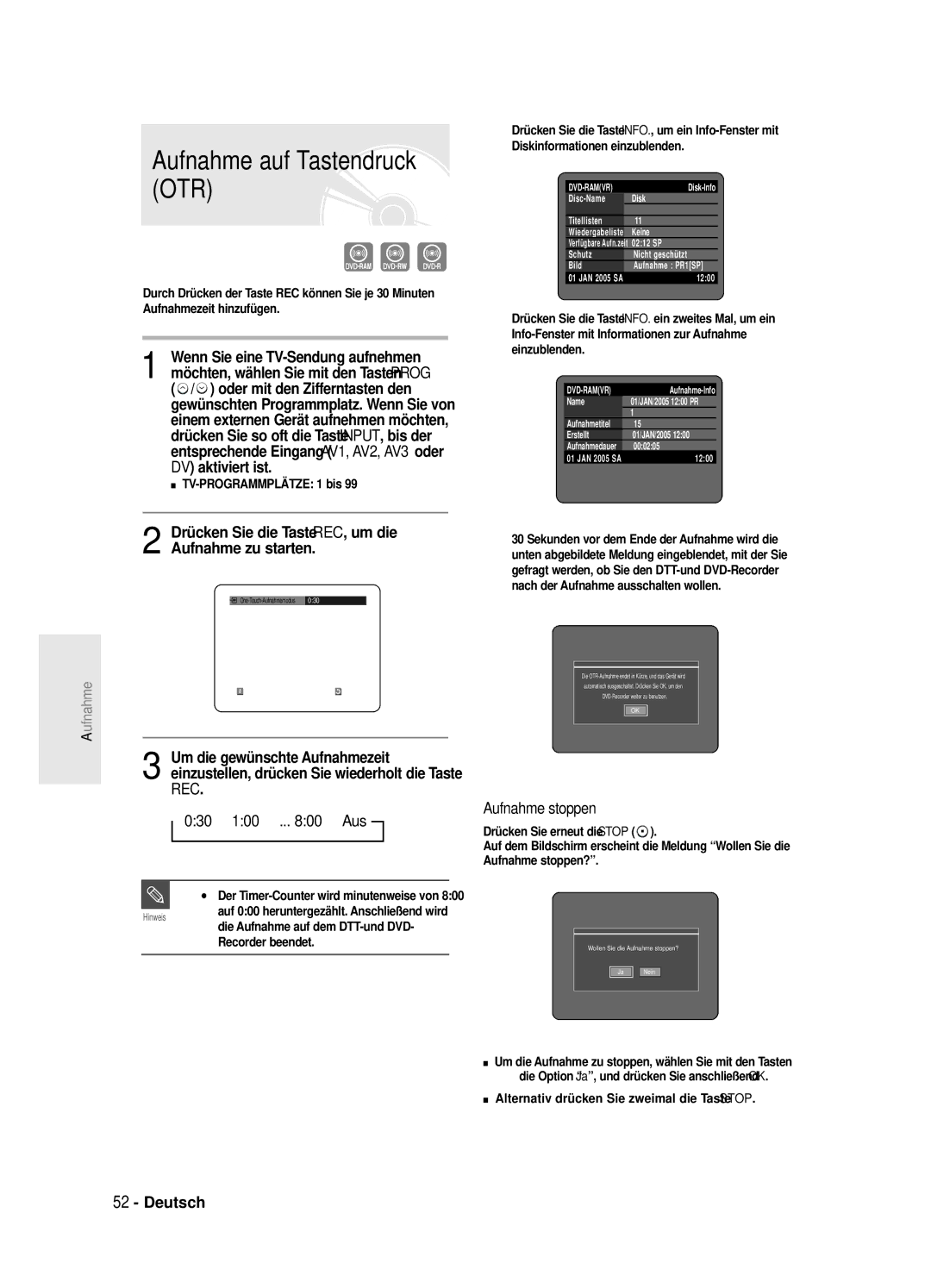 Samsung DVD-SR420/XEG manual 030 100 .. Aus 