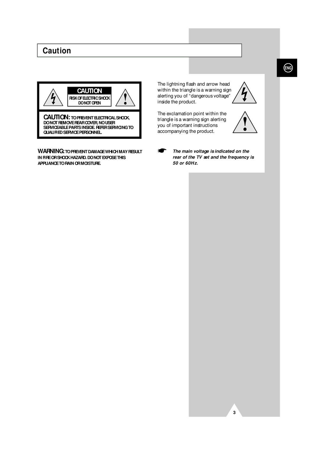 Samsung DVD Television manual Risk of Electric Shock Do not Open 