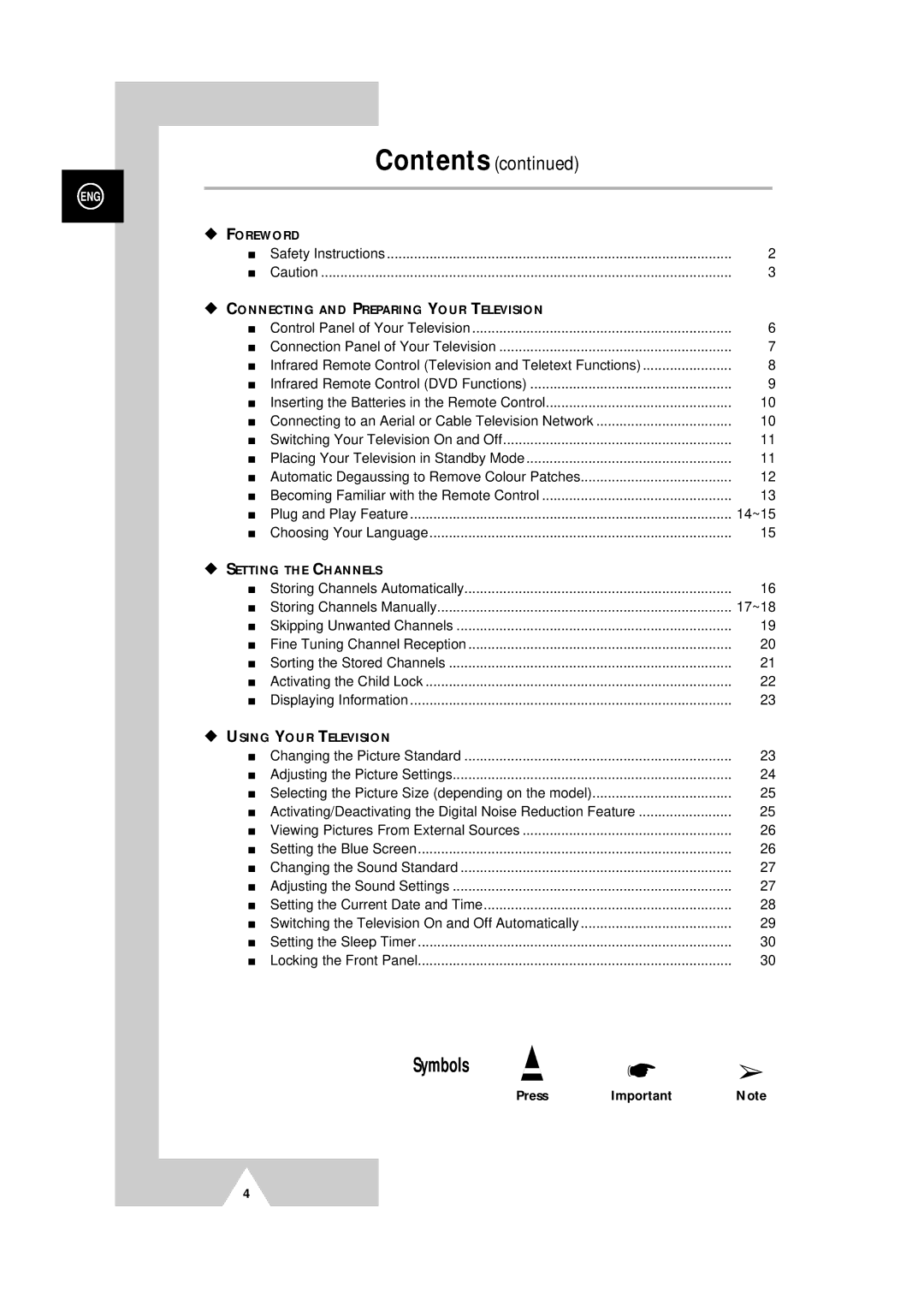 Samsung DVD Television manual Symbols 