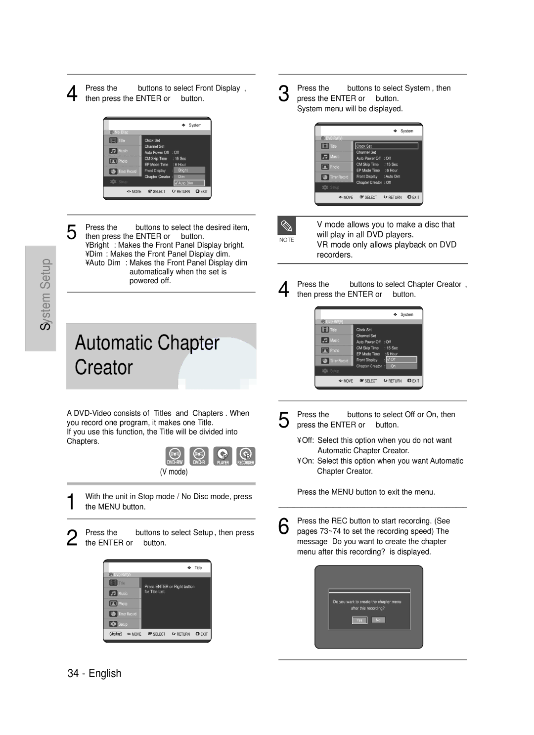 Samsung DVD-TR520 instruction manual Press the …† buttons to select the desired item, Dvd-Rwv 