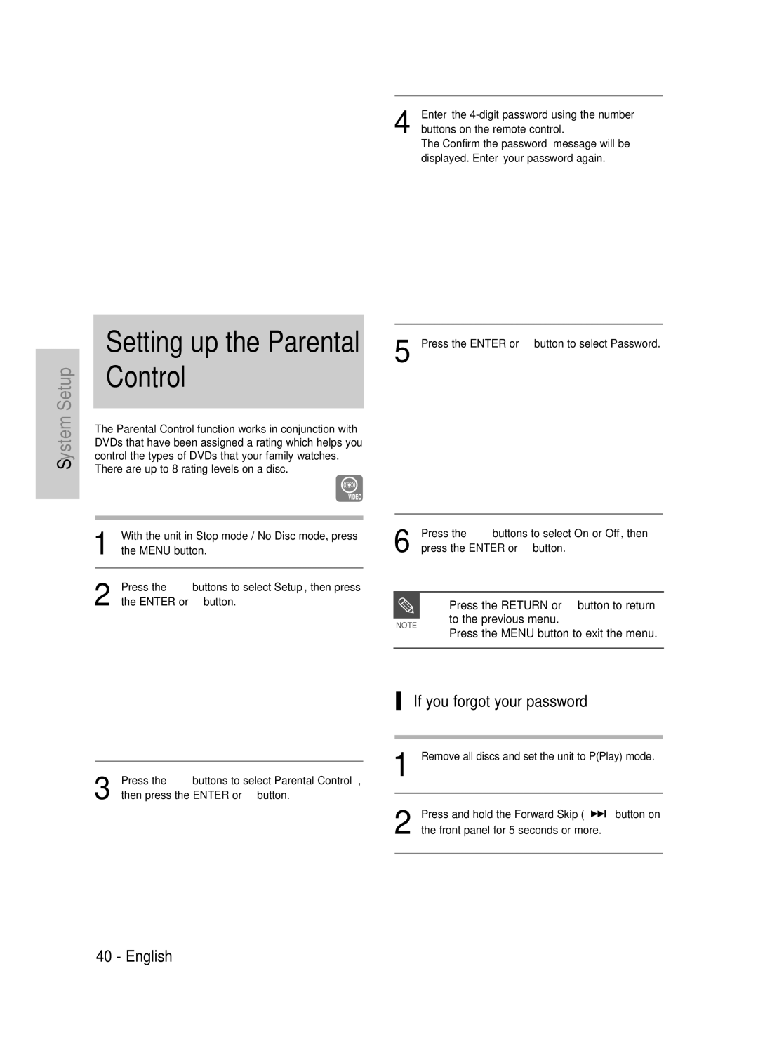 Samsung DVD-TR520 instruction manual If you forgot your password, Do not press the P.SCAN button if you are 