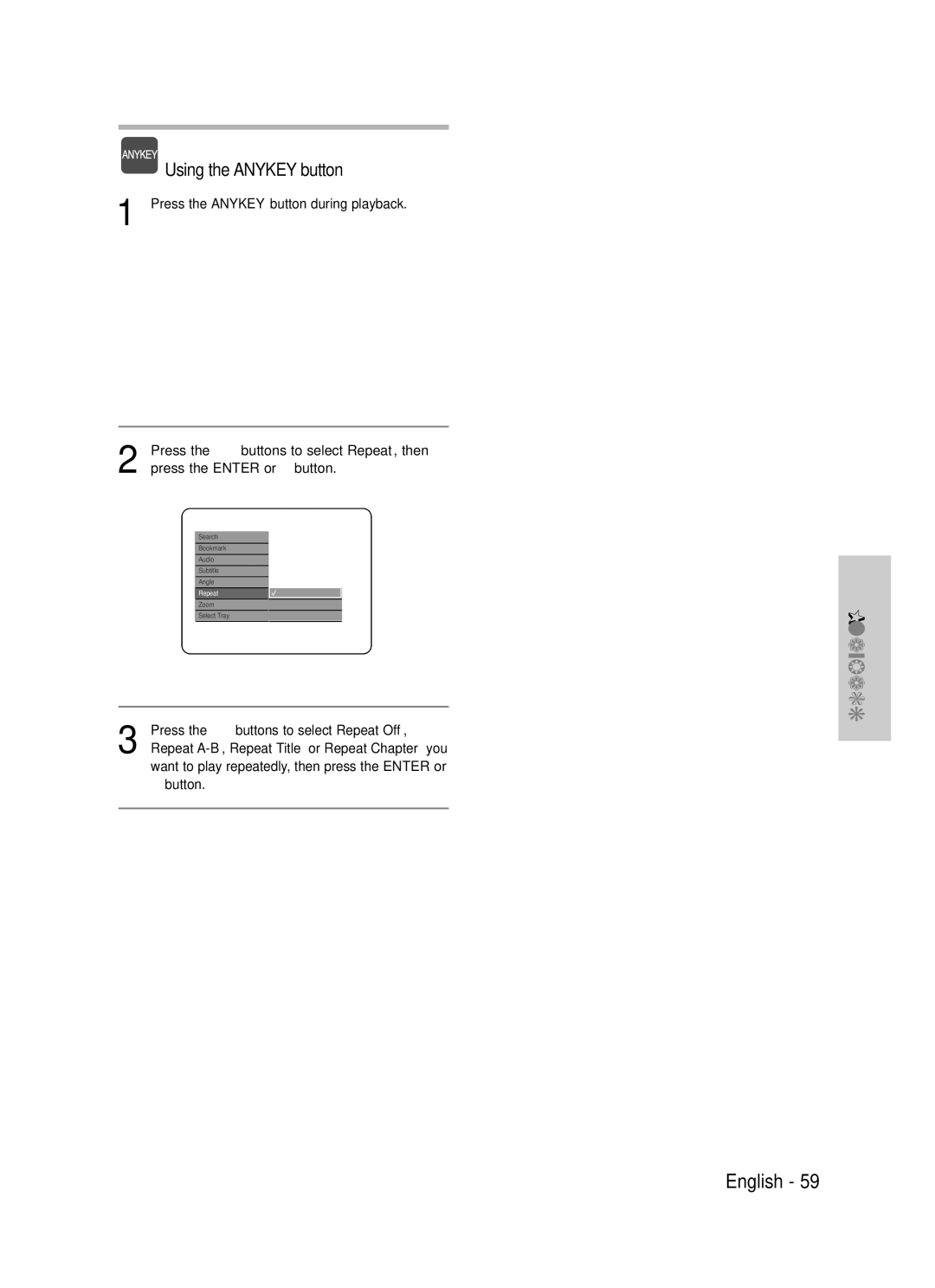 Samsung DVD-TR520 Using the Repeat A-B button, DVD-RAM/-RWVR mode, unfinalized, Do not repeat a chapter 