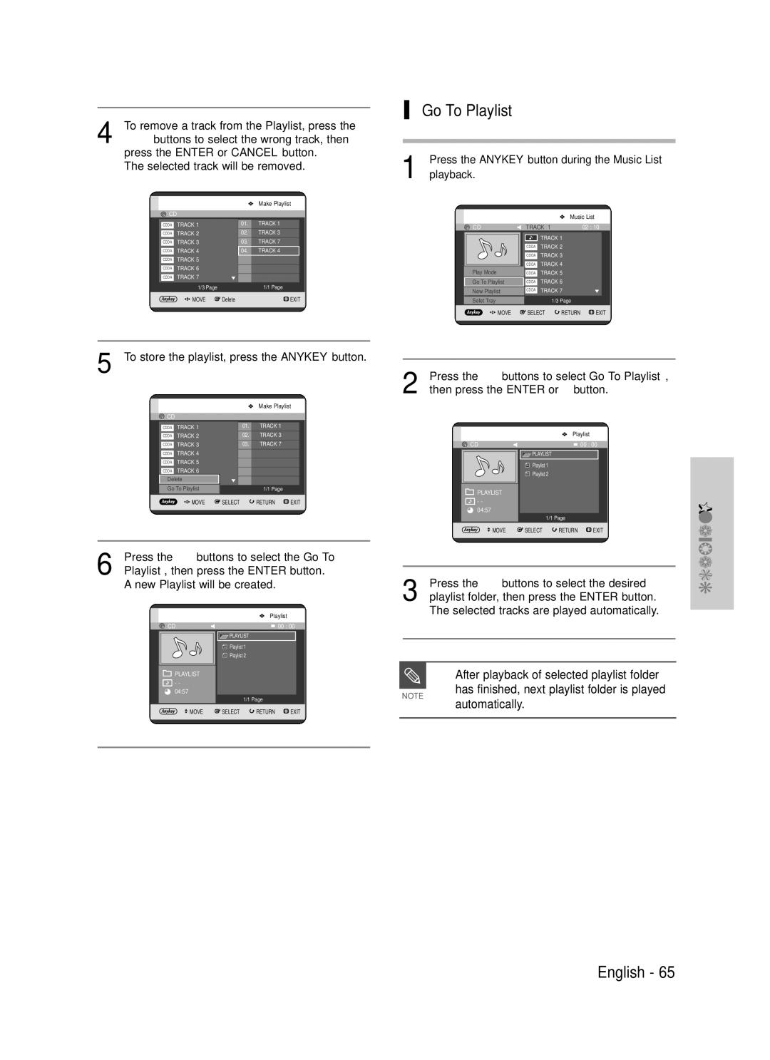 Samsung DVD-TR520 instruction manual Go To Playlist, After playback of selected playlist folder 