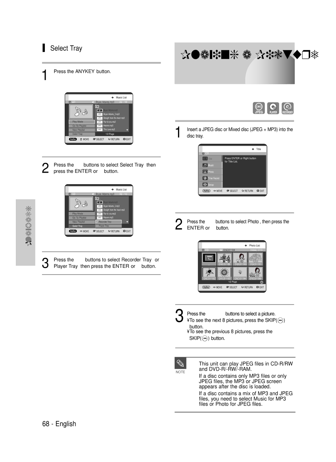 Samsung DVD-TR520 instruction manual Select Tray 