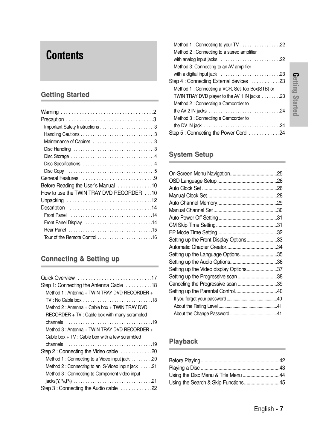 Samsung DVD-TR520 instruction manual Contents 