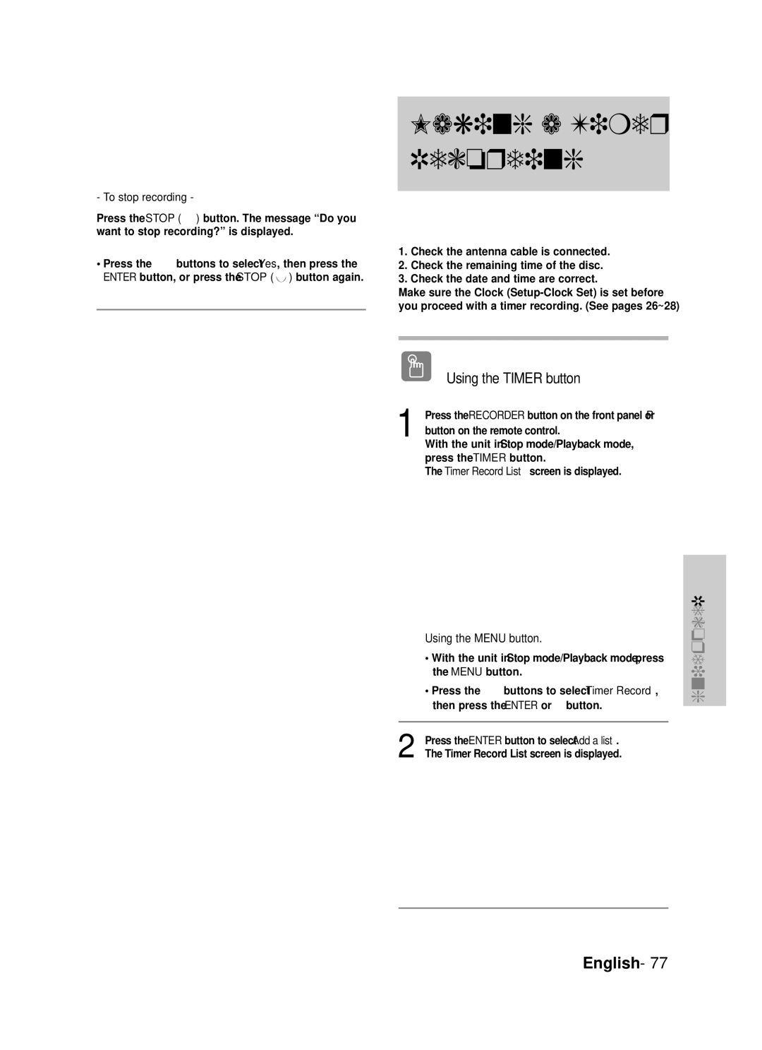 Samsung DVD-TR520 Making a Timer Recording, About Info button, Using the Timer button, Timer counter decreases by 