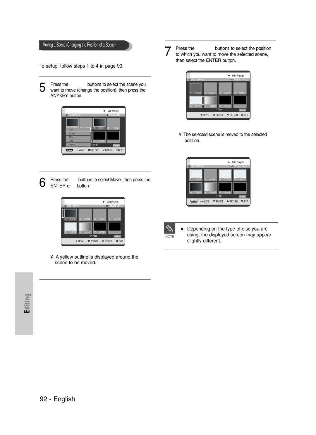 Samsung DVD-TR520 Depending on the type of disc you are, Using, the displayed screen may appear, Slightly different 