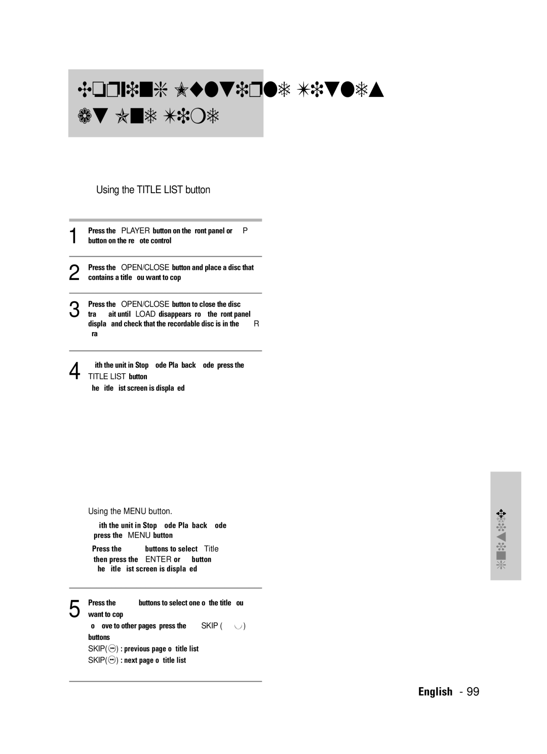 Samsung DVD-TR520 instruction manual Copying Multiple Titles at One Time, Button on the remote control 