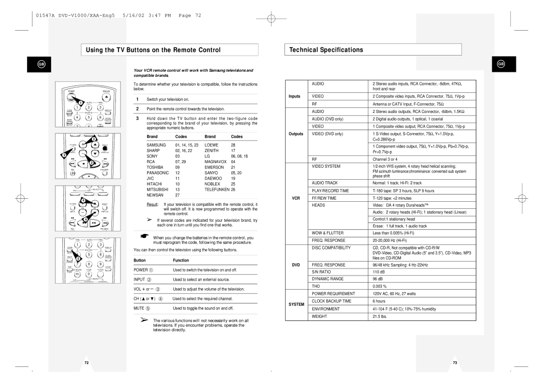 Samsung DVD-V1000 instruction manual System 