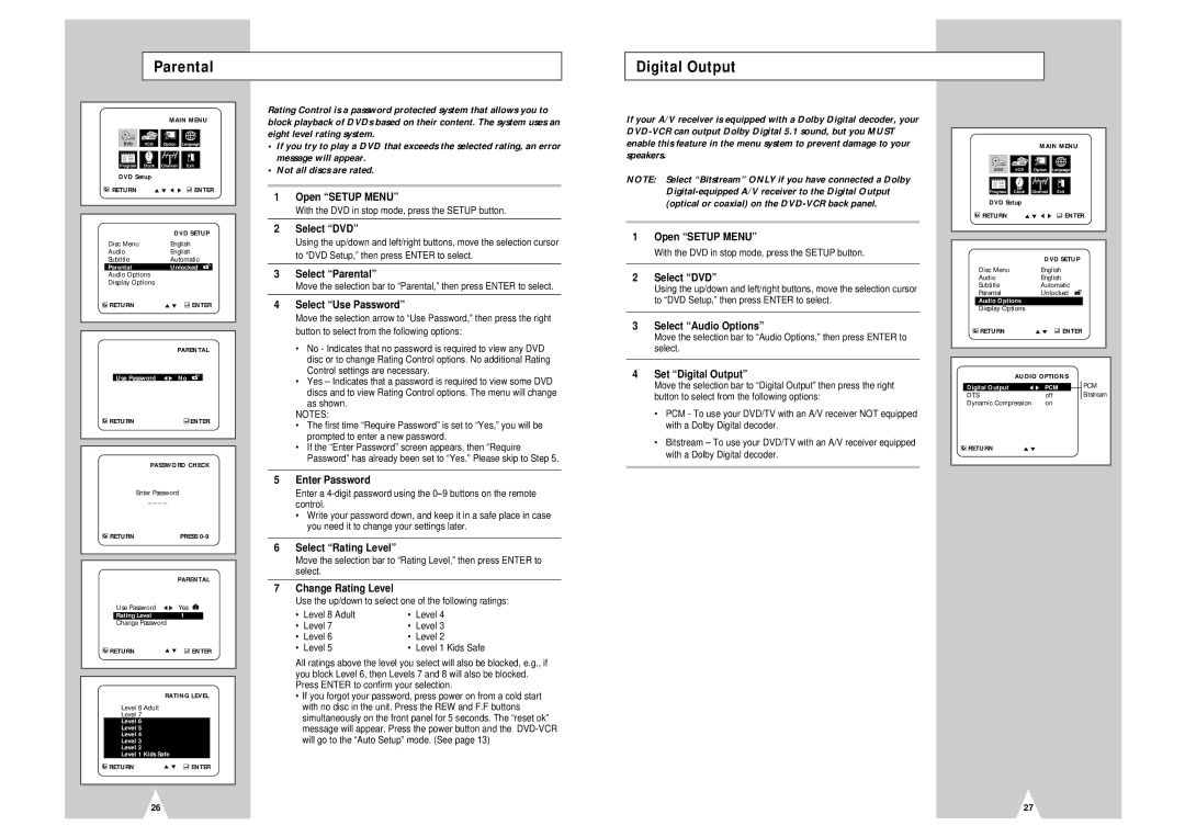 Samsung DVD-V2000 instruction manual Parental Digital Output 