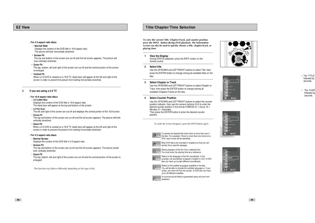 Samsung DVD-V3300 instruction manual Title/Chapter/Time Selection 