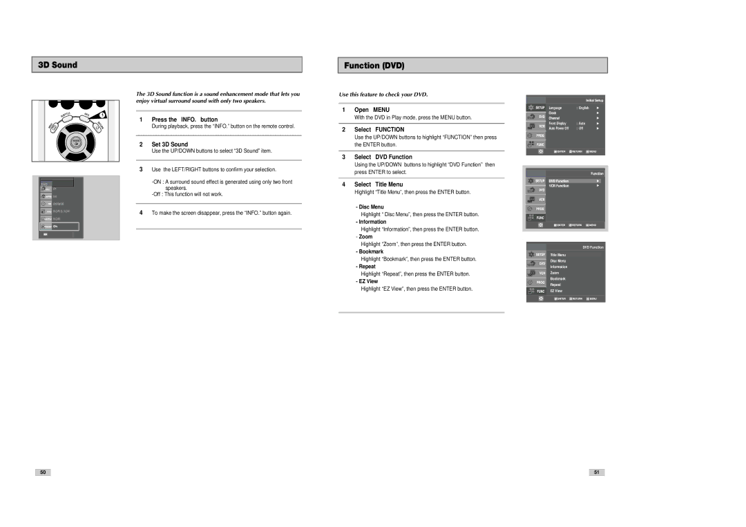 Samsung DVD-V3300 instruction manual 3D Sound Function DVD, Use this feature to check your DVD 