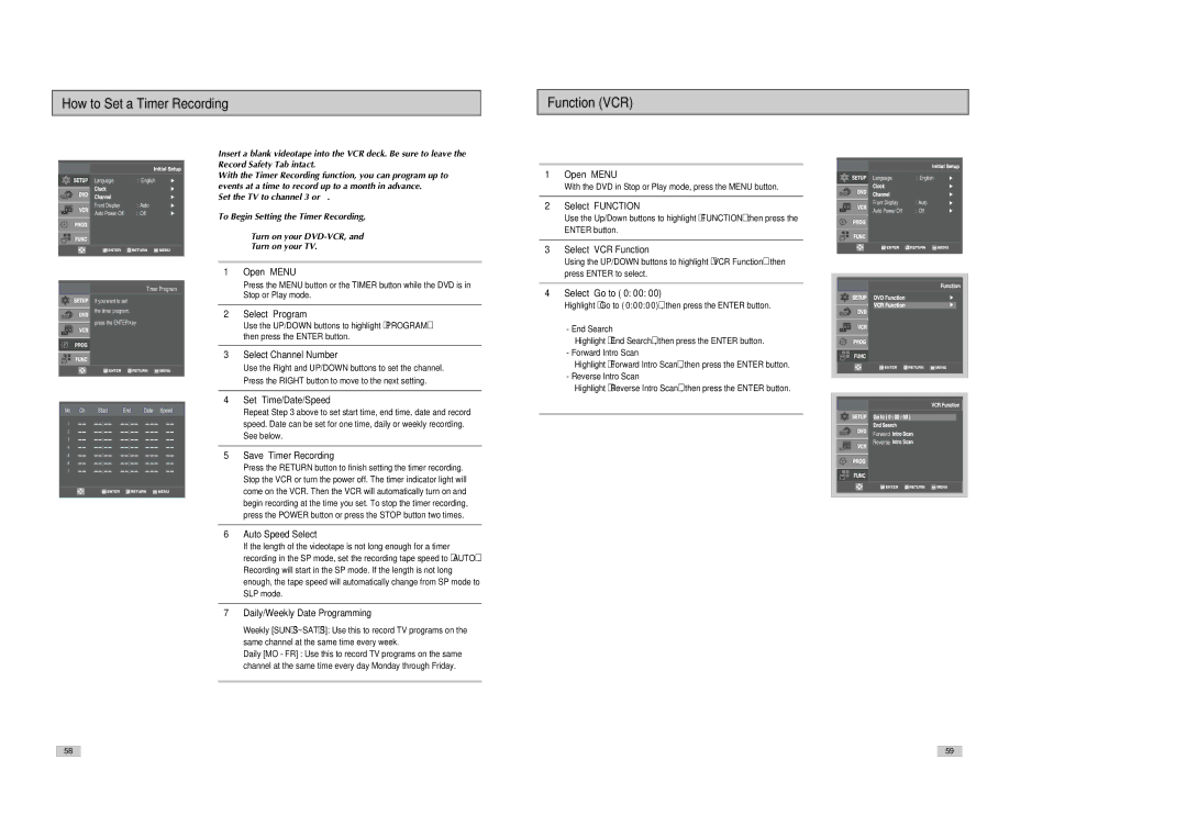 Samsung DVD-V3300 instruction manual How to Set a Timer Recording Function VCR 