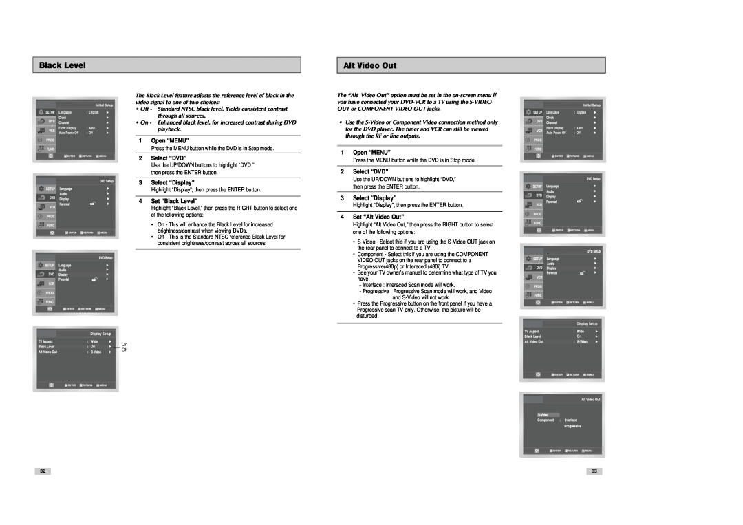 Samsung DVD-V3300 instruction manual Black Level, Alt Video Out 