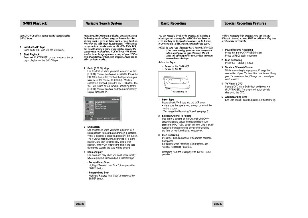 Samsung DVD-V4500 instruction manual DVD-VCR allows you to playback high quality S-VHS tapes 