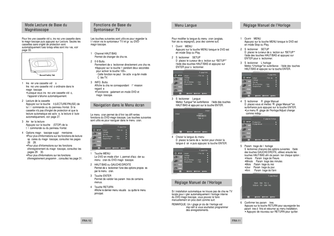 Samsung DVD-V4500 instruction manual Navigation dans le Menu écran 