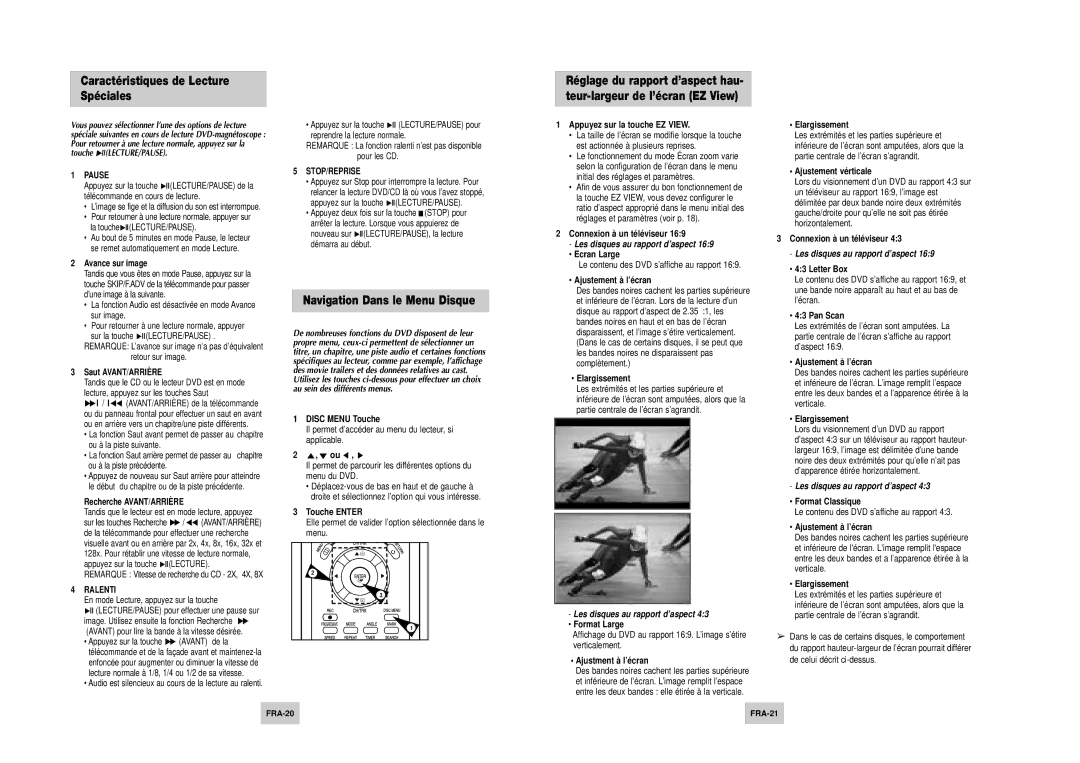 Samsung DVD-V4500 instruction manual Caractéristiques de Lecture Spéciales, Navigation Dans le Menu Disque 