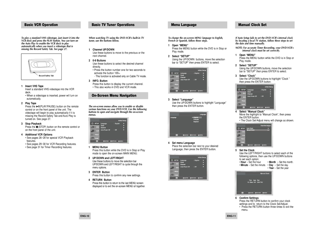 Samsung DVD-V4500 instruction manual On-Screen Menu Navigation, Buttons to open and navigate through the on-screen menus 