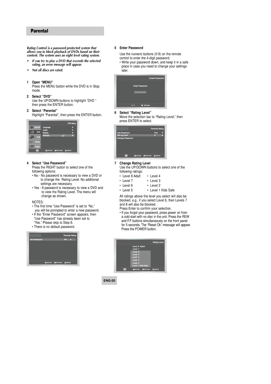 Samsung DVD-V4600 instruction manual Parental, Not all discs are rated 