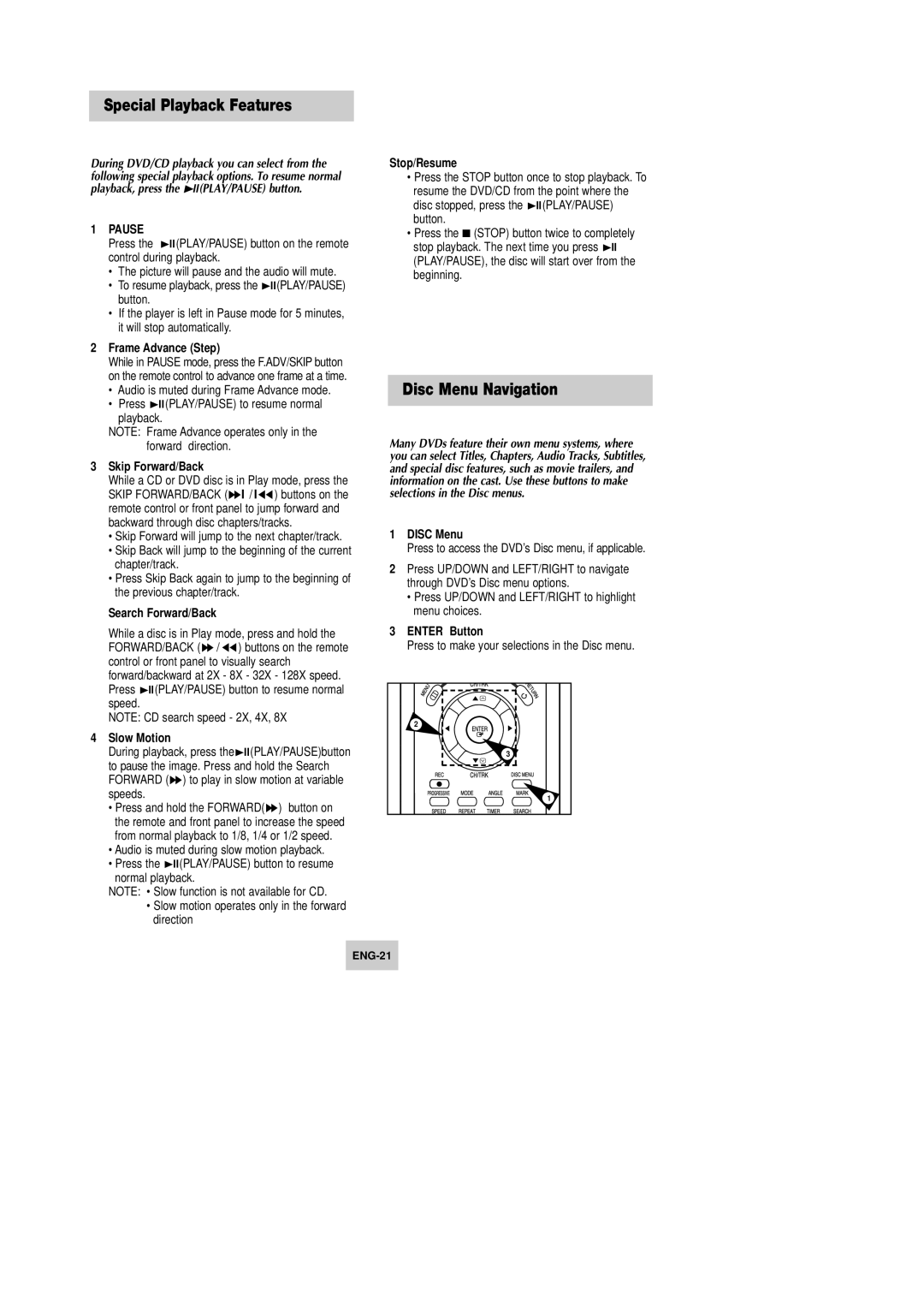 Samsung DVD-V4600 instruction manual Special Playback Features, Disc Menu Navigation 