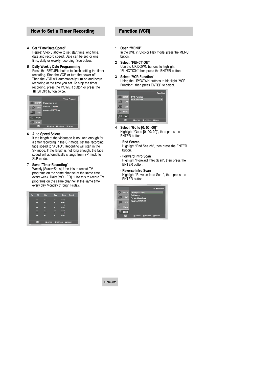 Samsung DVD-V4600 instruction manual How to Set a Timer Recording Function VCR 