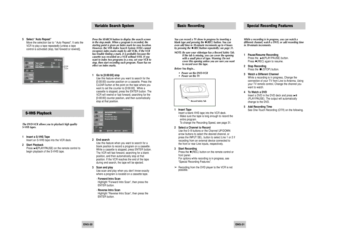 Samsung DVD-V4700 instruction manual VHS Playback, DVD-VCR allows you to playback high quality S-VHS tapes 