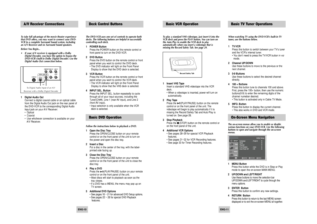 Samsung DVD-V4700 Basic DVD Operation, On-Screen Menu Navigation, Follow the instructions below to playback a DVD 