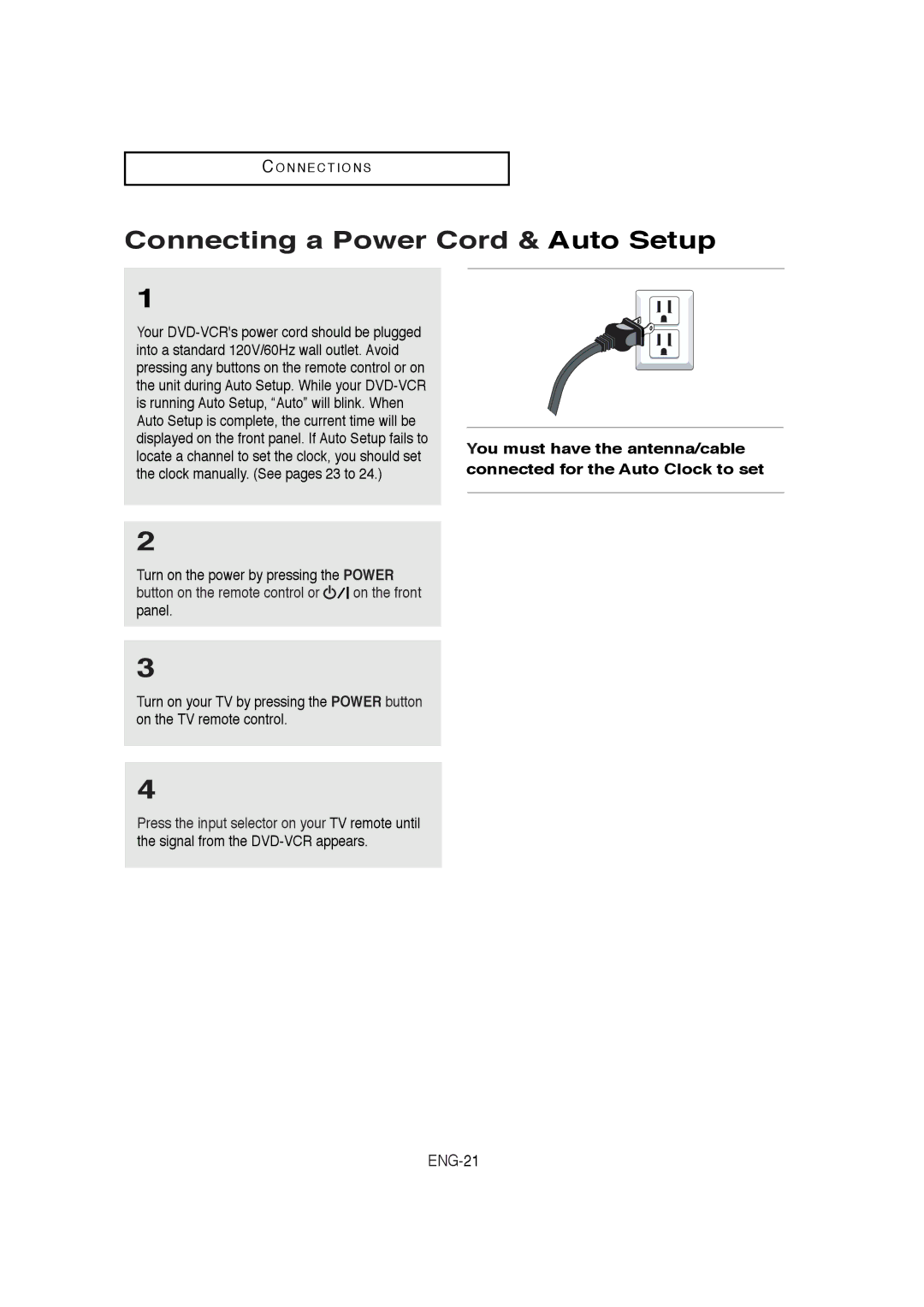 Samsung DVD-V5650B instruction manual Connecting a Power Cord & Auto Setup, Turn on the power by pressing the Power 