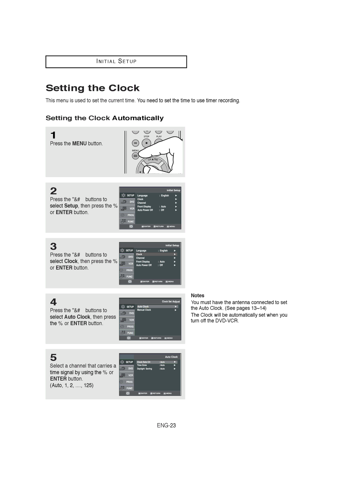 Samsung DVD-V5650B instruction manual Setting the Clock Automatically, Auto, 1, 2 