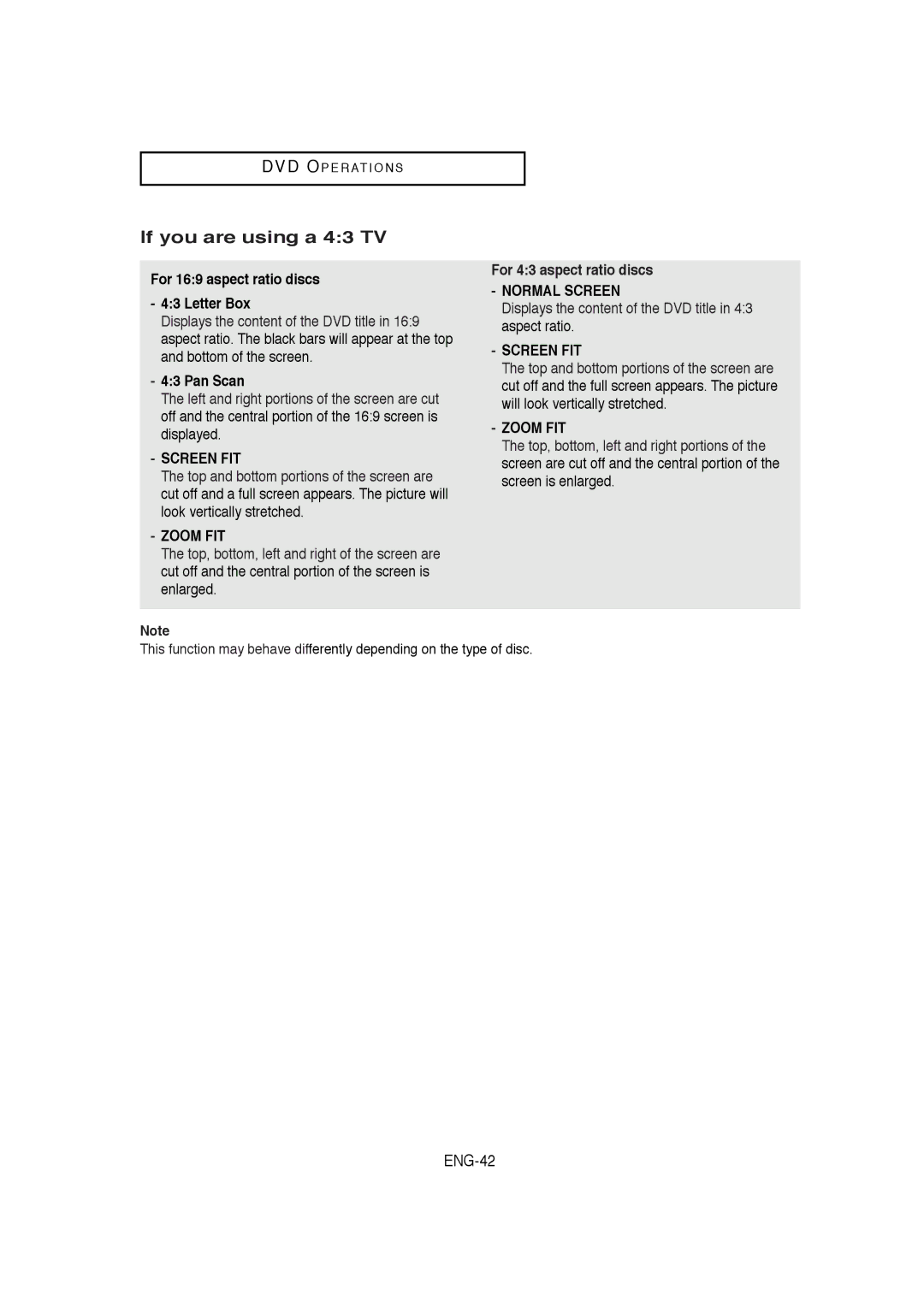 Samsung DVD-V5650B instruction manual If you are using a 43 TV, For 169 aspect ratio discs Letter Box, Pan Scan 