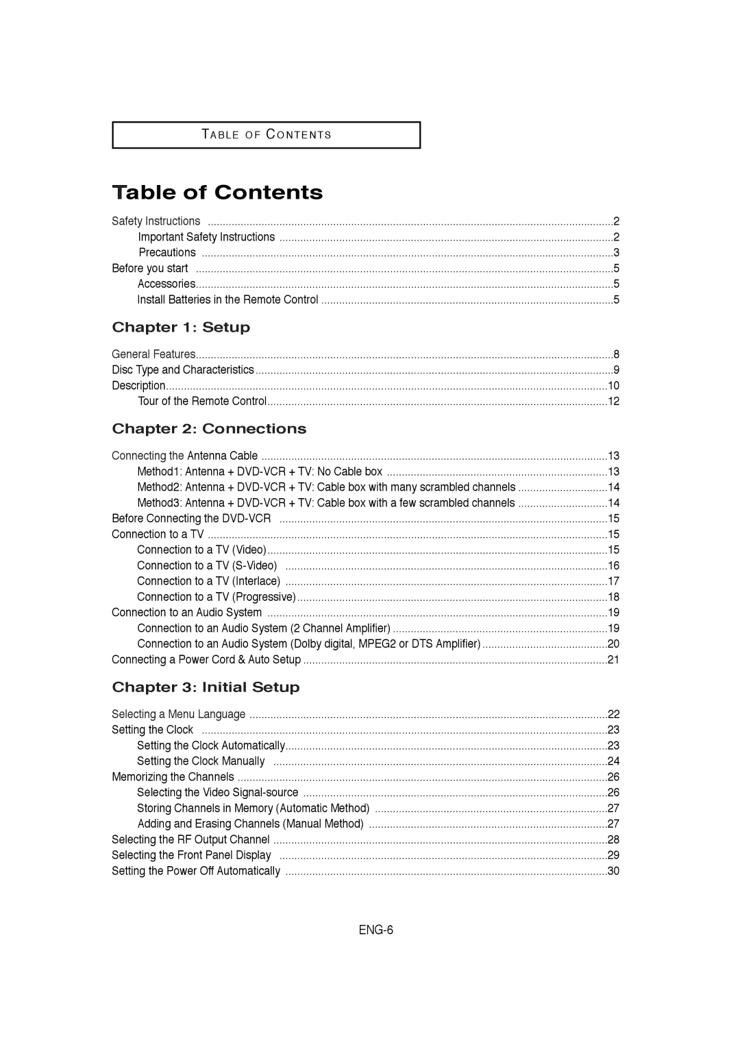 Samsung DVD-V5650B instruction manual Table of Contents 