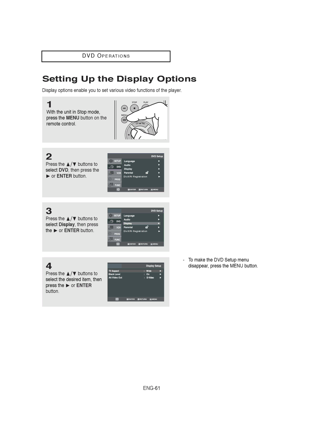 Samsung DVD-V5650B instruction manual Setting Up the Display Options 