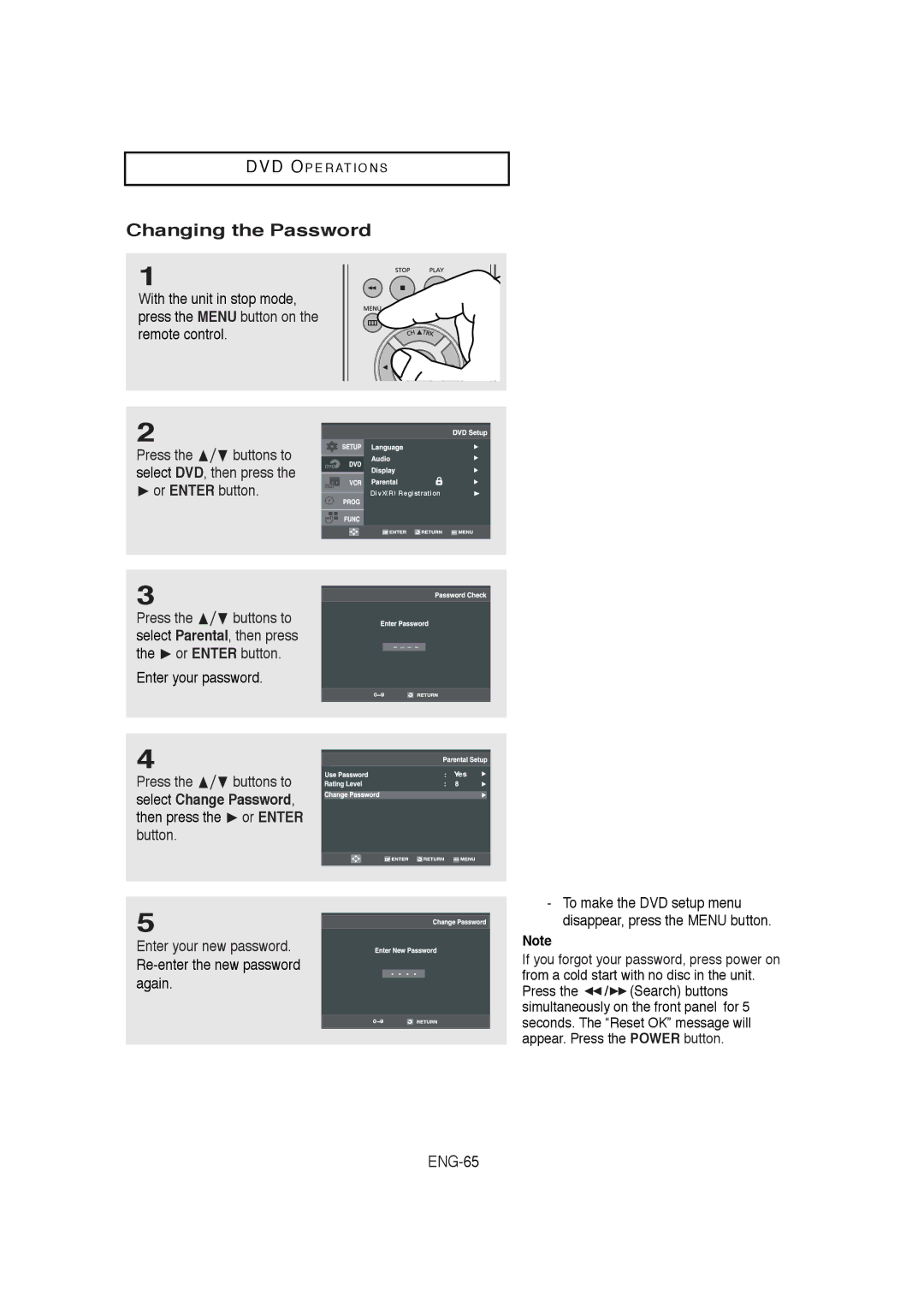 Samsung DVD-V5650B instruction manual Changing the Password 