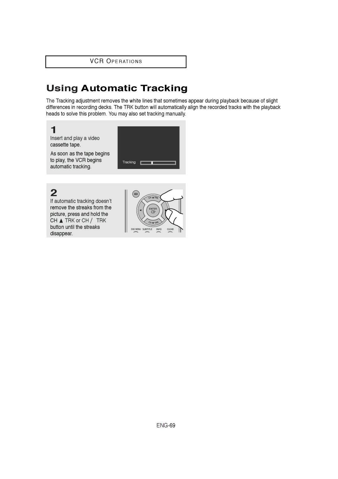 Samsung DVD-V5650B instruction manual Using Automatic Tracking, Insert and play a video cassette tape 