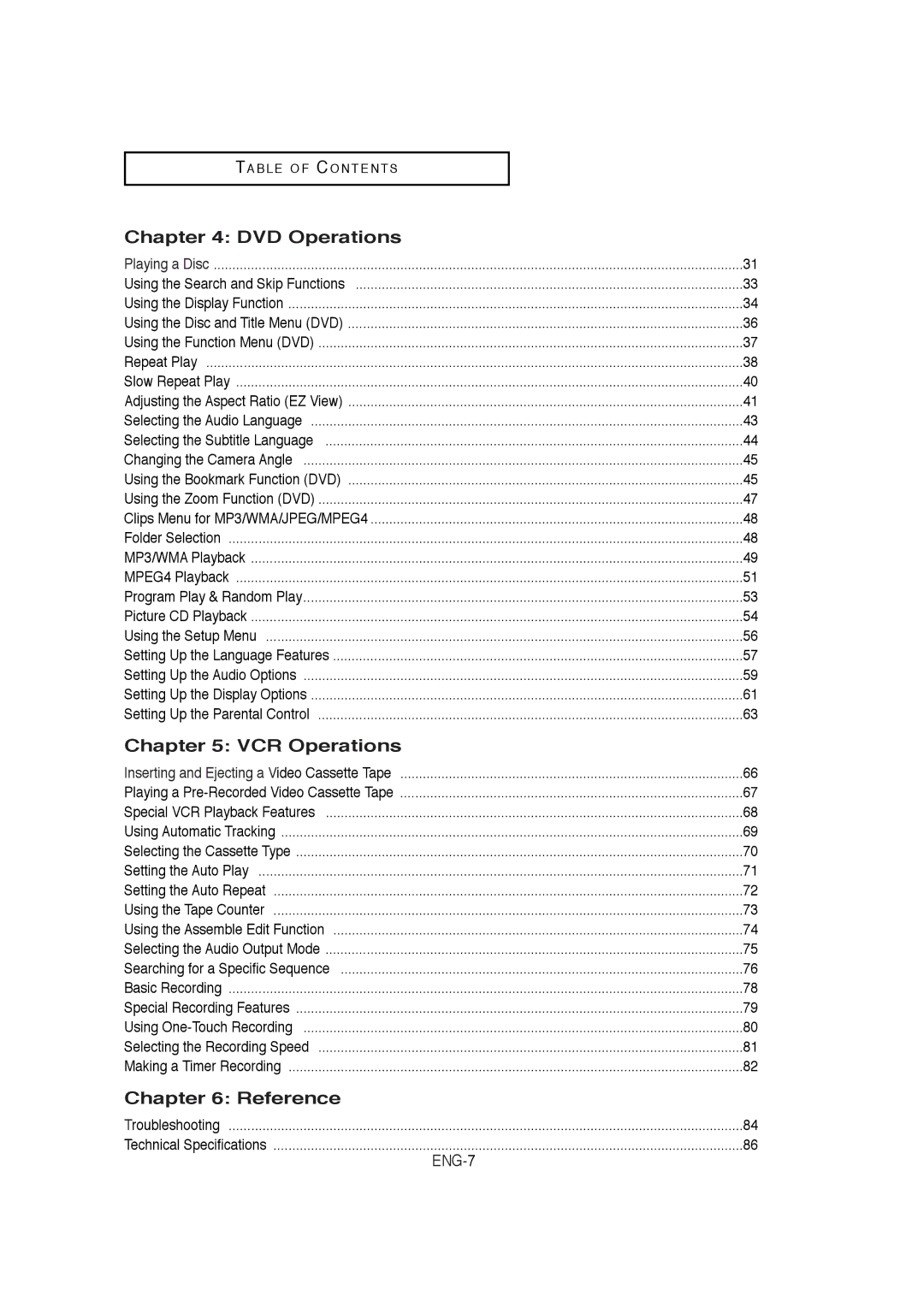 Samsung DVD-V5650B instruction manual DVD Operations, VCR Operations, Reference 