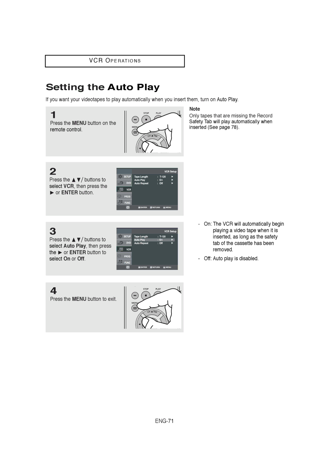 Samsung DVD-V5650B instruction manual Setting the Auto Play 