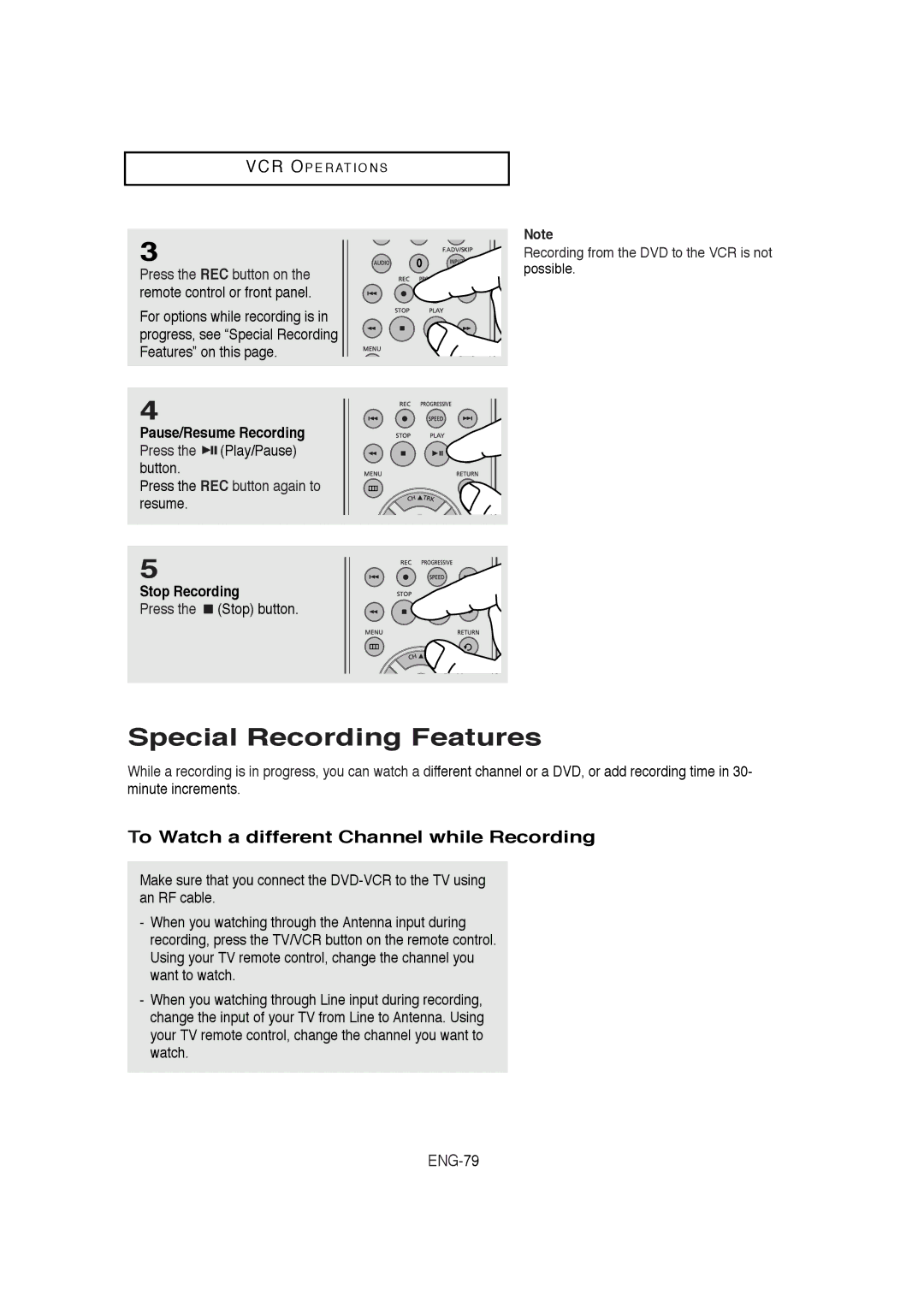 Samsung DVD-V5650B Special Recording Features, To Watch a different Channel while Recording, Stop Recording 