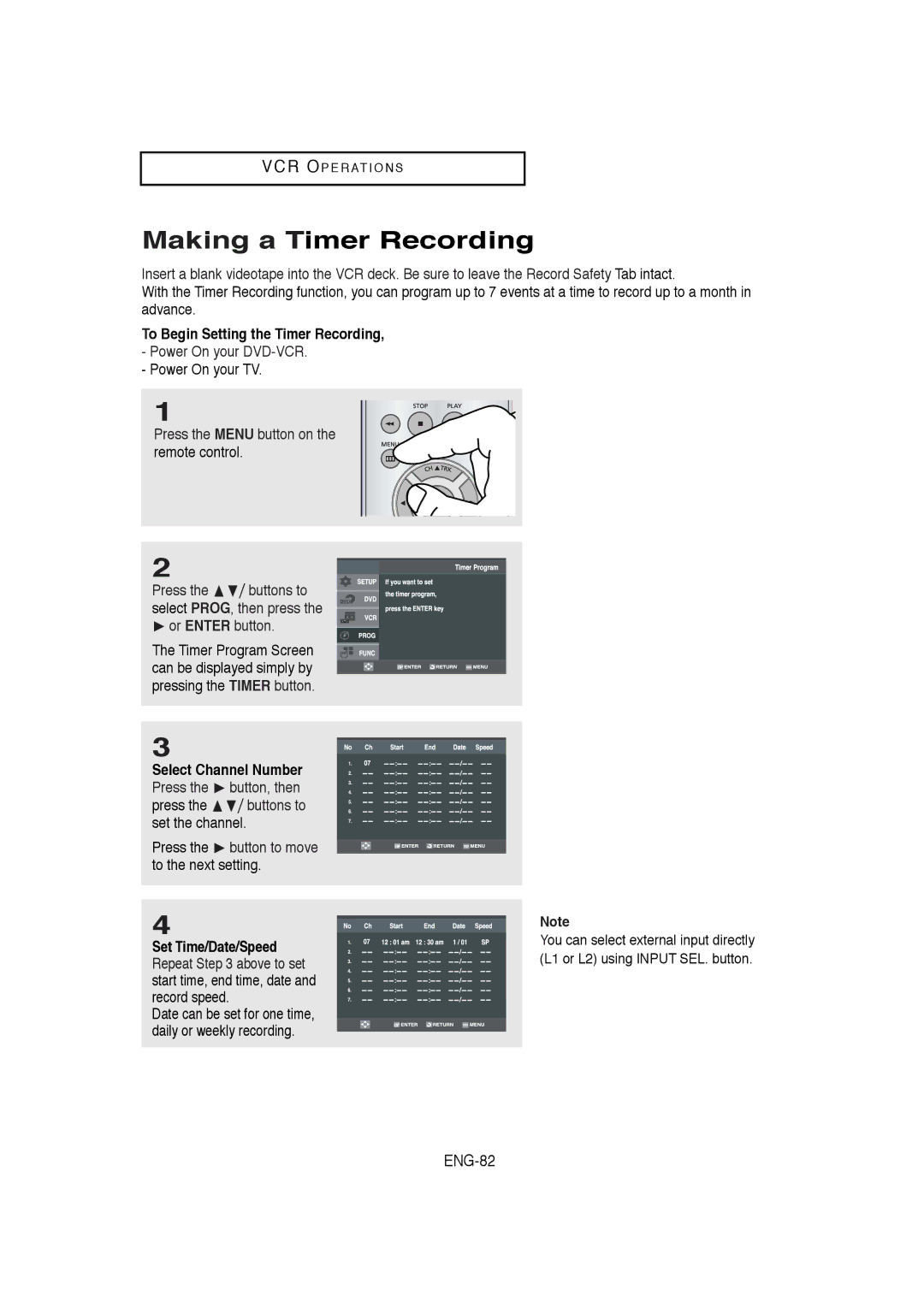 Samsung DVD-V5650B instruction manual Making a Timer Recording, To Begin Setting the Timer Recording, Power On your DVD-VCR 